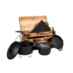 Bon-Fire Bonfire Støbejernssæt, 6 Dele, Gryde, Kasserolle, Stegepande, Stegeplade